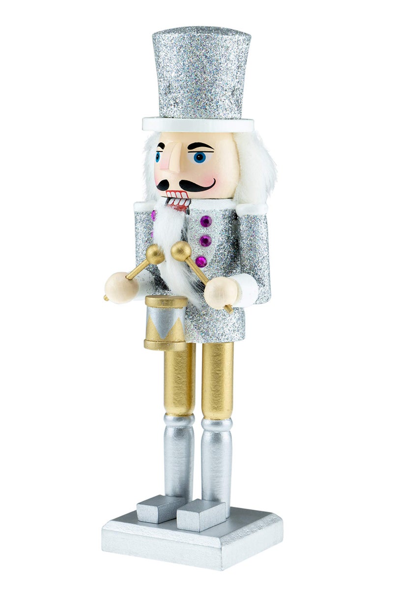 Clever Creations Silver Drummer 10 Inch Traditional Wooden Nutcracker, Festive Christmas DÃ©cor for Shelves and Tables - Image 3